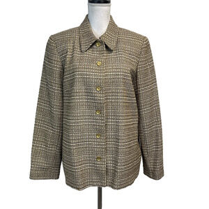 Alfred Dunner Blazer Jacket size 14 Brown Gold Sparkle Plaid Career Professional